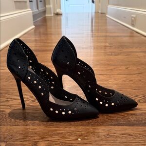 Shoe Dazzle Black Laser-Cut Pointed Stiletto Heels